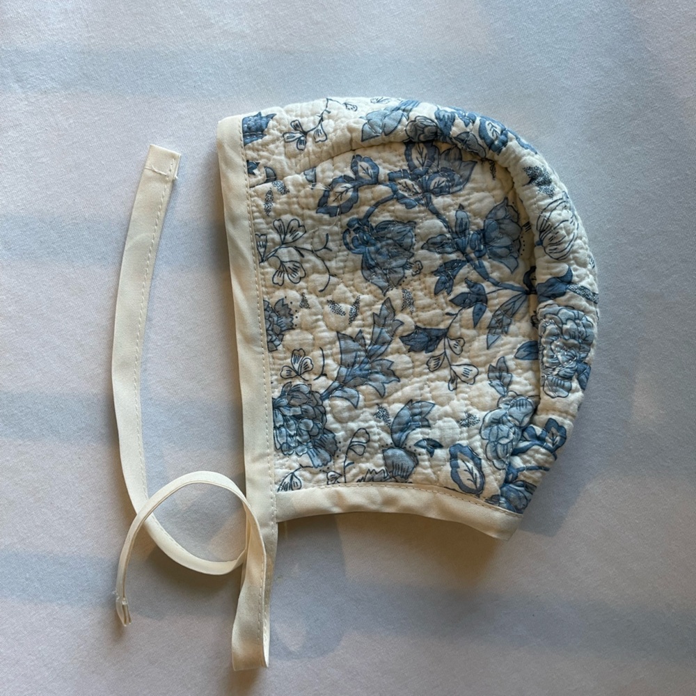 Handmade blue floral baby bonnet